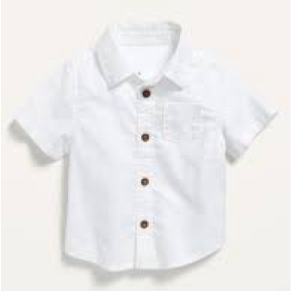 Old Navy, Short-Sleeve Button-Front Pocket White, Linen Like Shirt for Baby